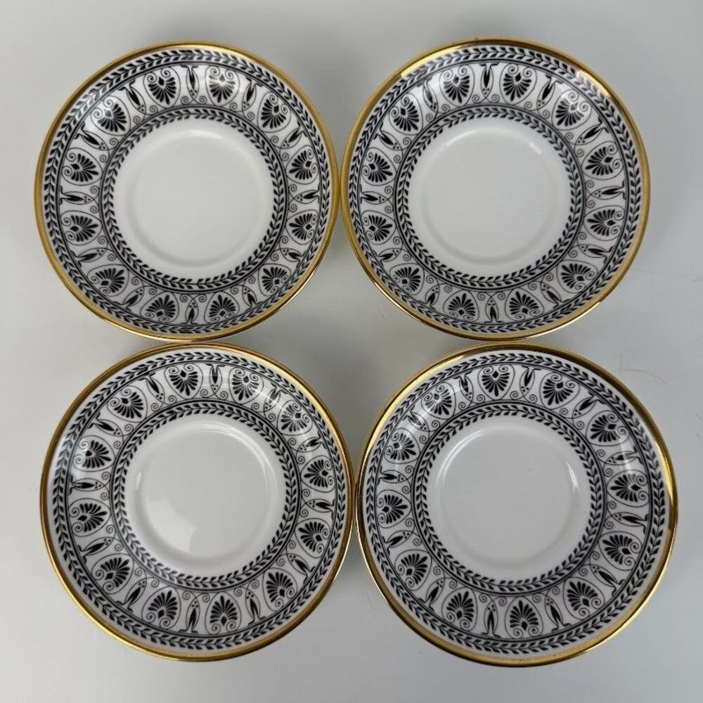 Vintage 1970s Crown Staffordshire Victoria Black Set of 4 Cups & 4 Saucers - Picture 3 of 16